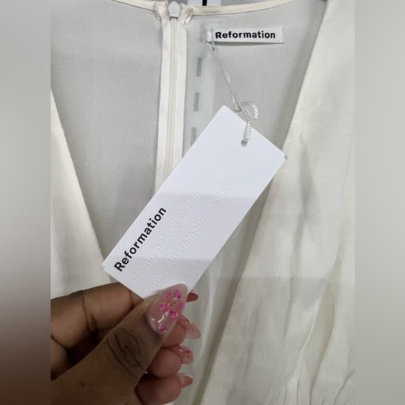 Reformation Ivory Lace Up Ruffle Sleeve Mini Dress Size 10 NWT - Picture 4 of 8